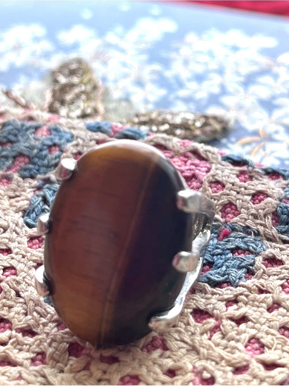 Silver Brown Tiger's Eye Statement Ring